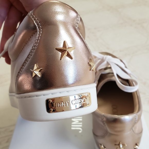 NWT Jimmy Choo Shoes Leather Sneaker Rose Gold Designer Luxury Sneaker Presents - Picture 7 of 16
